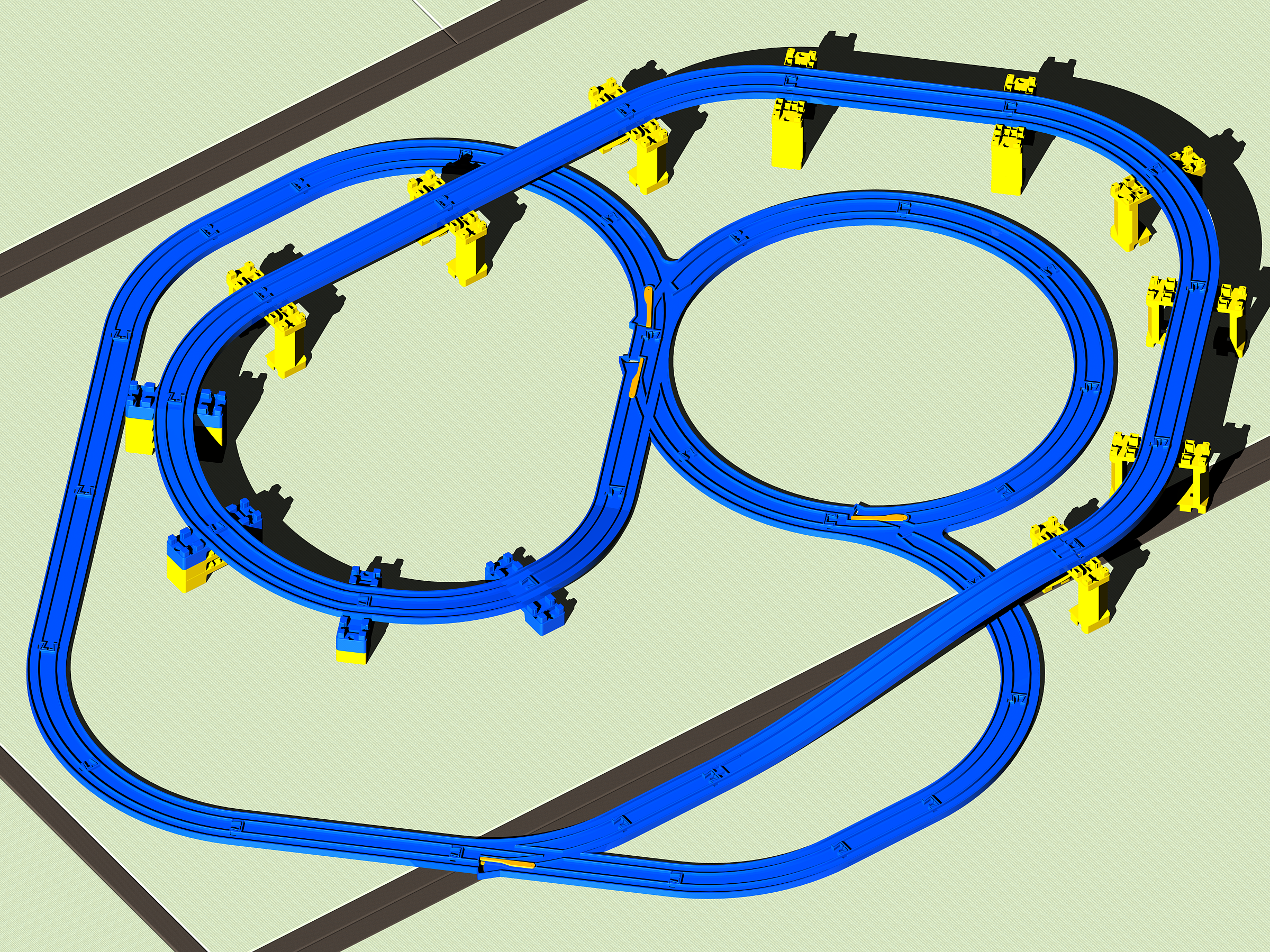 大小の三角形をぐるぐる立体交差で回るレイアウト〈123〉 - 青いレール